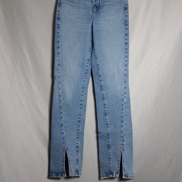 Good American Women's Button Fly Skinny Leg Split Hem Distress Waist Jeans 0/25 - Picture 4 of 9